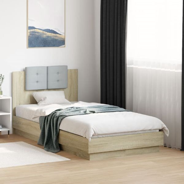 vidaXL Posteľný rám s čelom a LED svetlami dub sonoma 90x190 cm