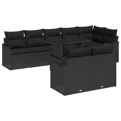 vidaXL Súprava záhradných pohoviek s vankúšom 9 pcs Čierna Poly Ratan