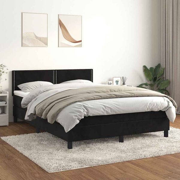 vidaXL Posteľný rám boxspring s matracom čierny 140x190 cm zamat
