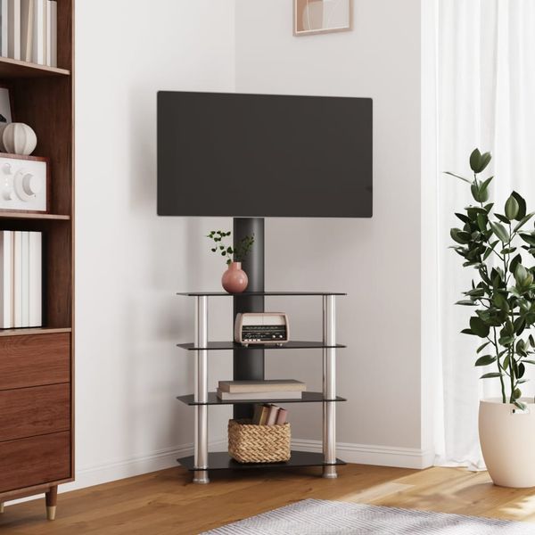 vidaXL Rohový TV stojan 4-vrstvový pre 32-70 palcov čierno-strieborný
