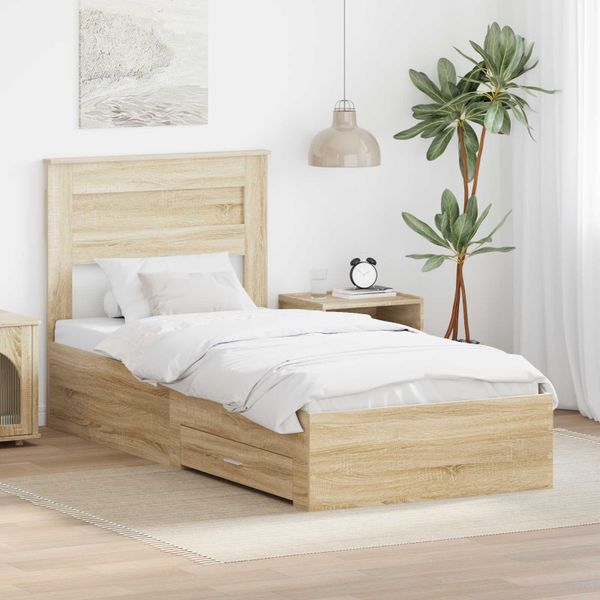 vidaXL Rám postele so zásuvkou Sonoma dub 90 x 190 cm Kompozitné drevo