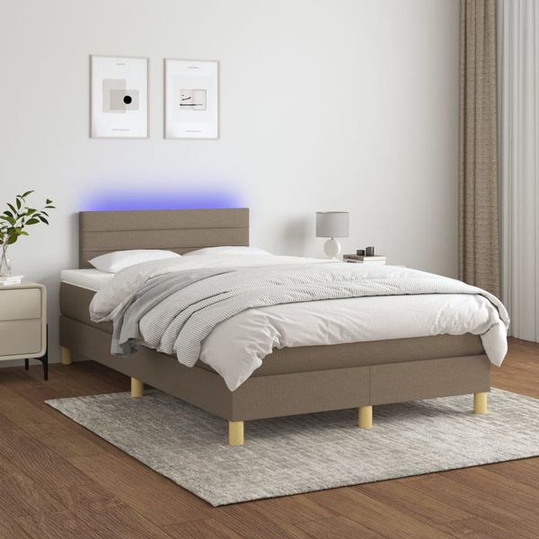 vidaXL Posteľ boxsping s matracom a LED sivohnedá 120x200 cm látka