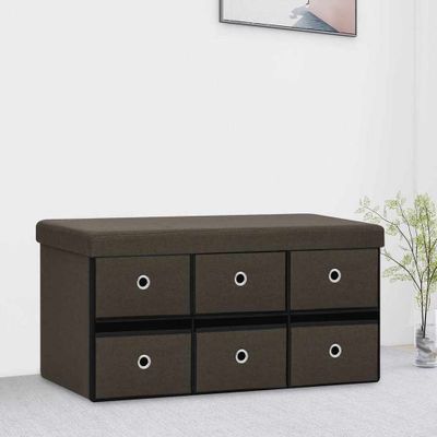 vidaXL Skladacia úložná lavica tmavohnedá 76x38x38 cm umelý ľan
