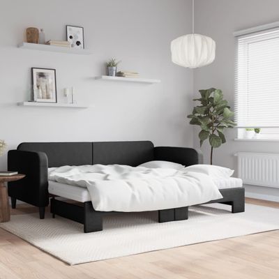 vidaXL Rozkladacia denná posteľ s matracmi čierna 90x190 cm látka