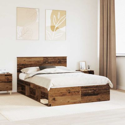 vidaXL Rám postele Staré drevo 135 x 190 cm Masívne borovicové drevo