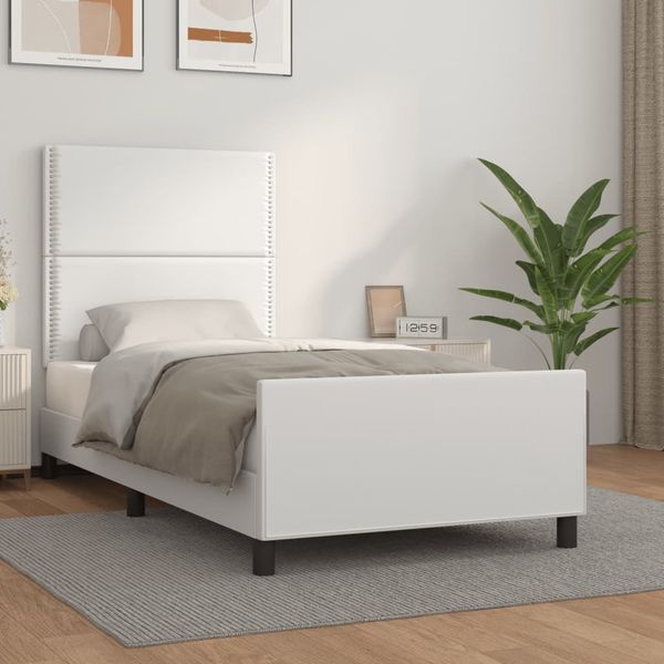 vidaXL Posteľný rám s čelom biely 100x200 cm umelá koža
