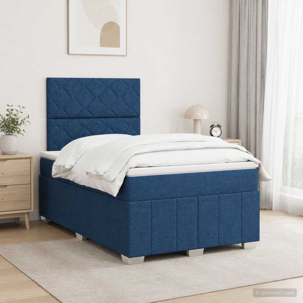 vidaXL LED boxspring posteľ s matracom Modrá 120 x 200 cm Látka