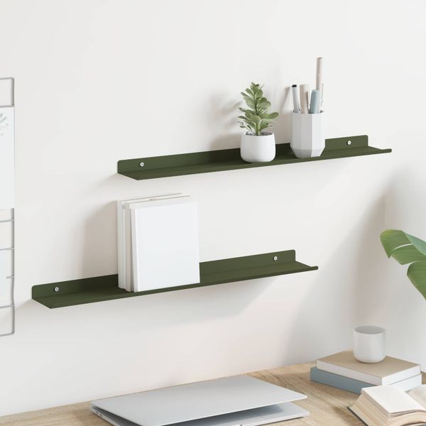 vidaXL Závesná polica 2 pcs Olivová zelená 60 x 8,5 x 2,5 cm Oceľ