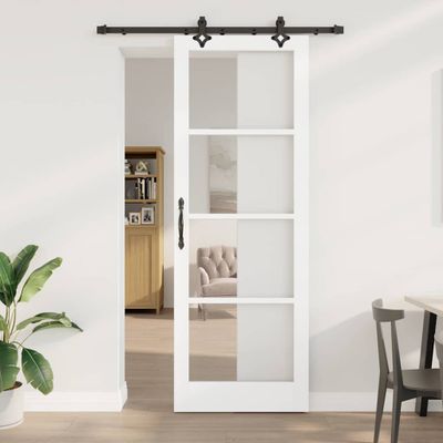 vidaXL Posuvné dvere Biela 83 x 232 cm Masívne borovicové drevo a sklo
