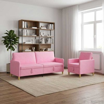vidaXL Súprava pohovky s úložným priestorom 2 ks Ružová Polyester