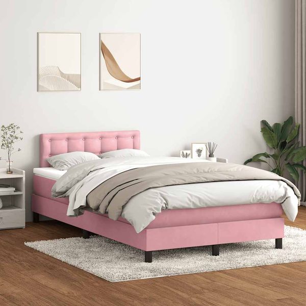 vidaXL Posteľný rám boxsping s matracom ružový 120x210 cm zamat