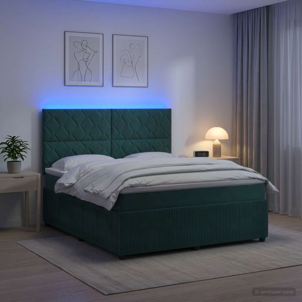 vidaXL LED boxspring posteľ s matracom Tmavozelená 140 x 200 cm Zamat