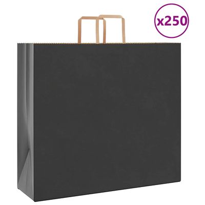 vidaXL Papierové tašky 250 ks s rúčkami, čierna, 54x15x49 cm