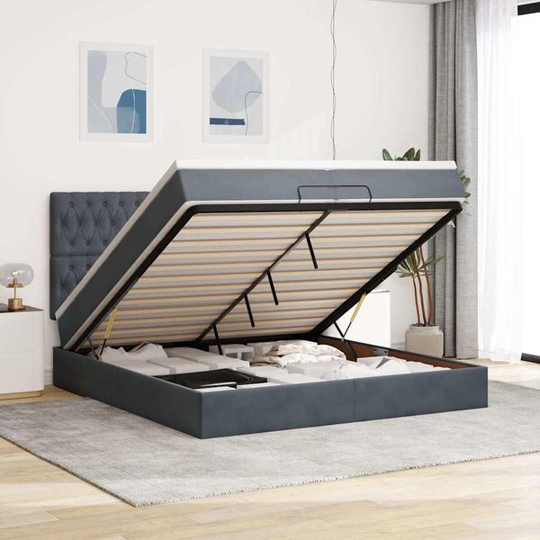 vidaXL Osmanský rám postele s matracmi tmavosivá 200x200 cm zamat