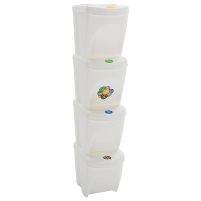 vidaXL Stohovateľné boxy na odpadky 4 ks biele 100 l polypropylénové