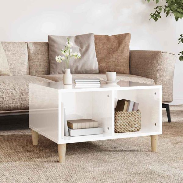 vidaXL Konferenčný stolík lesklý biely 60x50x36,5 cm spracované drevo