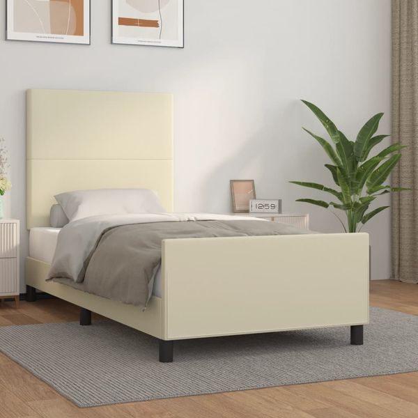 vidaXL Posteľný rám s čelom krémový 100x200 cm umelá koža