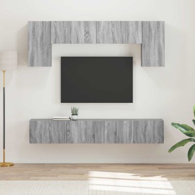 vidaXL Zostava TV skriniek Nástenný 4 pcs Sivý Sonoma Kompozitné drevo