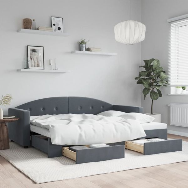 vidaXL Rozkladacia denná posteľ so zásuvkami tmavosivá 80x200 cm látka