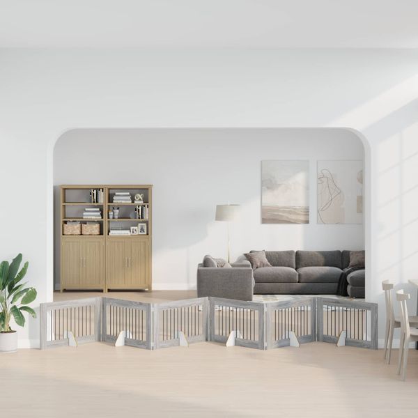 vidaXL Skladacia psia brána so stojanmi 6 ks Sivý Sonoma 602 cm