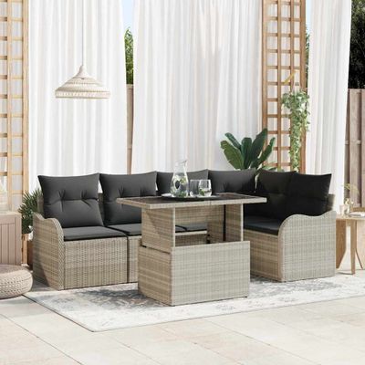 vidaXL Súprava záhradných pohoviek 6 pcs Svetlosivá Poly Ratan