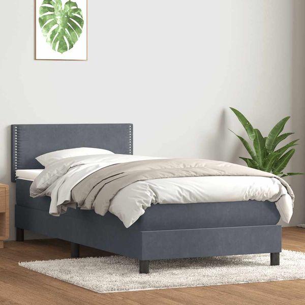vidaXL Posteľný rám boxspring s matracom tmavosivý 90x220 cm zamat