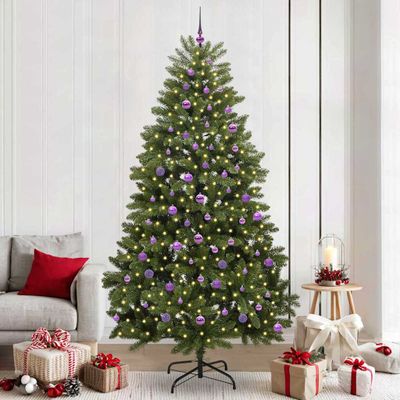 vidaXL Umelý vianočný stromček s 300 LED-i Zelená 240 cm PVC a kov