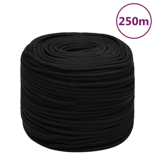 vidaXL Pracovné lano čierne 6 mm 250 m polyester
