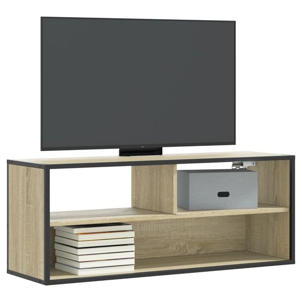 vidaXL TV skrinka dub sonoma 100x31x39,5 cm kompozitné drevo a kov