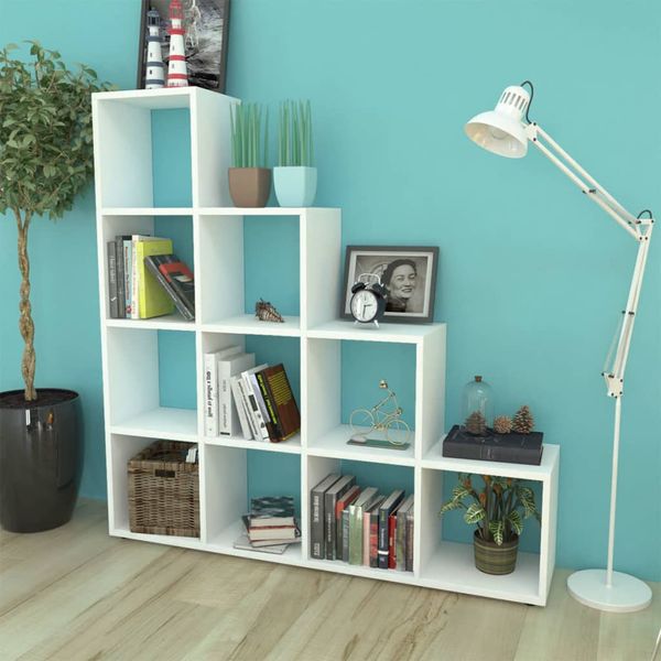 vidaXL Regál na knihy/policový regál v tvare schodov 142 cm, biely