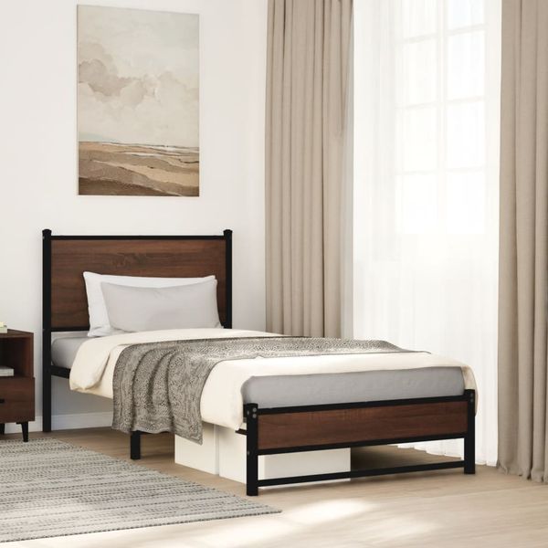 vidaXL Kovový posteľný rám bez matraca, hnedý dub 75x190 cm