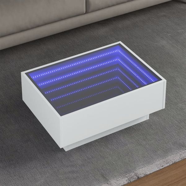 vidaXL Konferenčný stolík s LED biely 70x50x30 cm kompozitné drevo