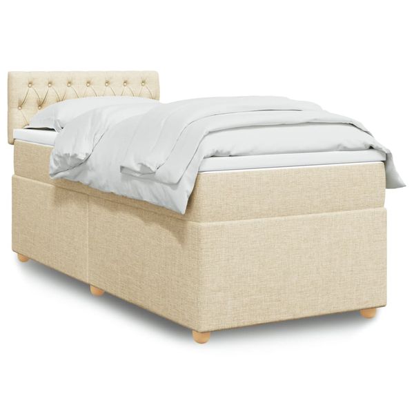 vidaXL Posteľný rám boxsping s matracom krémový 90x200 cm látka