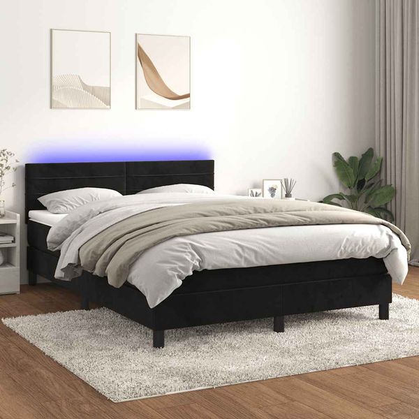 vidaXL Posteľ boxsping s matracom a LED čierna 140x200 cm zamat