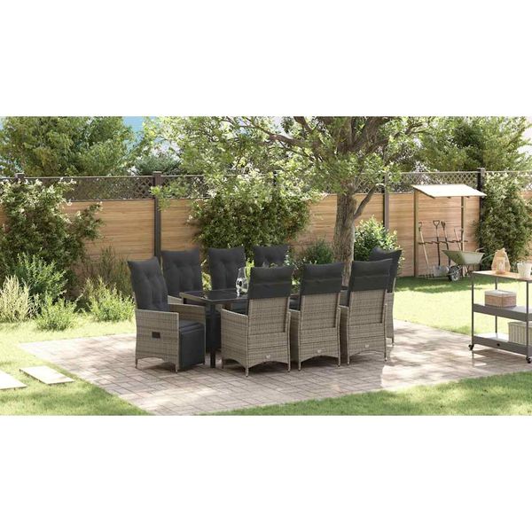 vidaXL Záhradný jedálenský set s vankúšom 9 pcs Sivá polyratan