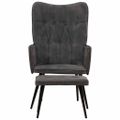 vidaXL Kreslo wingback s podnožkou čierne vintage plátno