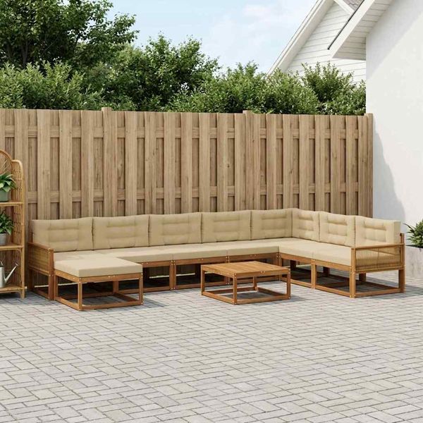vidaXL Záhradná súprava gaučov s vankúšom 9 pcs Prírodná a béžová
