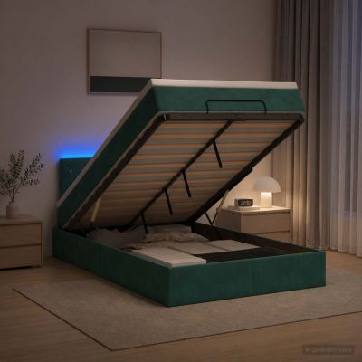 vidaXL Ottoman posteľ s matracom a LED Tmavozelená 120 x 200 cm Zamat