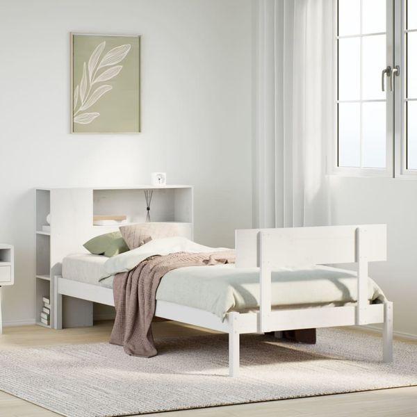 vidaXL Posteľ s knižnicou bez matraca biela 75x190 cm borovicový masív