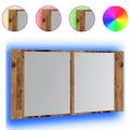 vidaXL LED zrkadlová skrinka staré drevo 90x12x45 cm kompozitné drevo