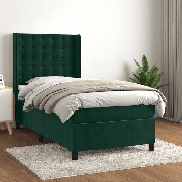 vidaXL Posteľný rám boxsping s matracom tmavozelený 80x200 cm zamat