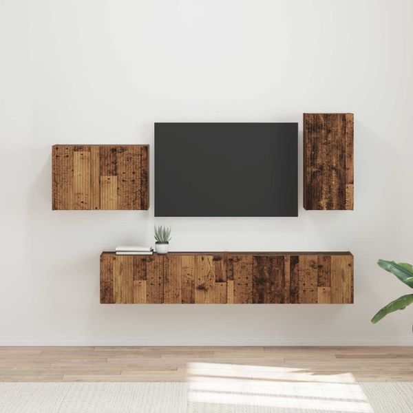 vidaXL Sada nástenného kabinetu na TV Nástenný 4 pcs Staré drevo