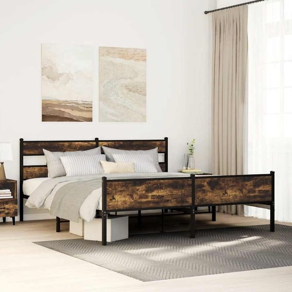 vidaXL Kovový posteľný rám bez matraca dymový dub 183x200 cm