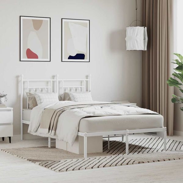 vidaXL Kovový rám postele s čelom biely 120x190 cm