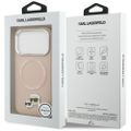 Puzdro Karl Lagerfeld Magsafe PU s kolíkmi Karl&Choupette heads a kovovými tlačidlami fotoaparátu pre iPhone 17 Pro Max béžové