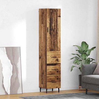 vidaXL Highboard Staré drevo 34,5 x 34 x 180 cm Kompozitné drevo
