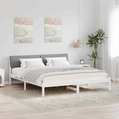 vidaXL Rám postele Biela a svetlosivá 200 x 200 cm Borovicový masív