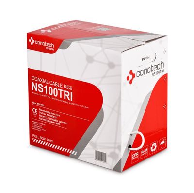 Koaxiálny kábel CONO-TECH RG6 NS100TRI, 1mm, CU/AL, Trishield, PVC, 6,8mm, 300m, fólia