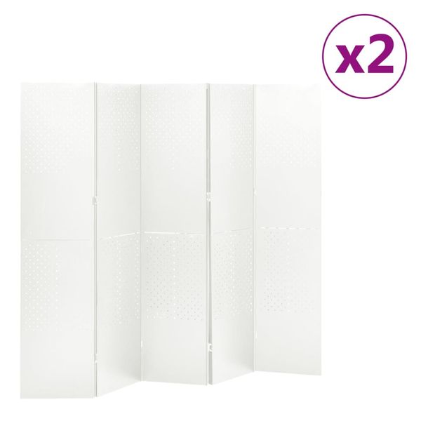 vidaXL 5-panelové paravány 2 ks biele 200x180 cm oceľ