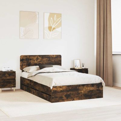 vidaXL Rám postele Údený Dub 135 x 190 cm Konštruované drevo